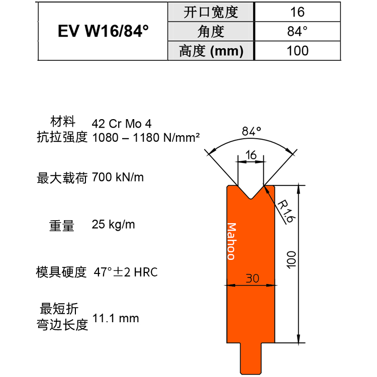 通快折彎下模 V16 EV W16/84